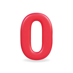 3d vector icon of a bright red number zero, featuring a smooth, modern design