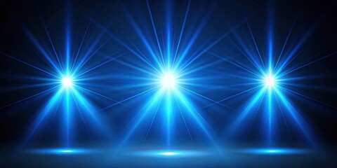 Three blue glowing lights with light rays, blue, glowing, lights, light rays, abstract, vibrant, energy, futuristic