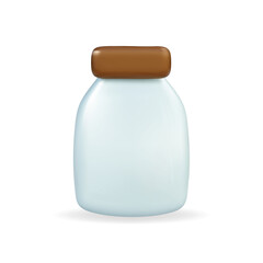 3d vector icon of a milk bottle, showcasing a smooth light blue body and brown cap