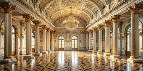 Palace interior with grand columns in a prestigious hall, palace, interior, columns, hall, luxury, architecture, design