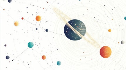 Colorful Illustration of Planets and Stars in Cosmic Space