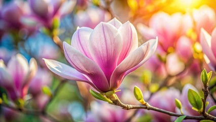Close up of a blooming magnolia flower, blooming, magnolia, flower, close up, petals, pink, nature, floral, plant, garden, spring