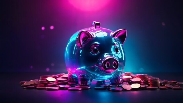 Colorful Piggy Bank Surrounded by Coins Showcases the Importance of Saving Money in a Creative Way
