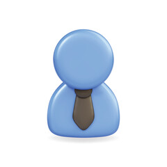 3d vector icon of a blue faceless figure in a tie, representing a professional