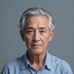 Portrait of a Man with White Hair in a Blue Shirt