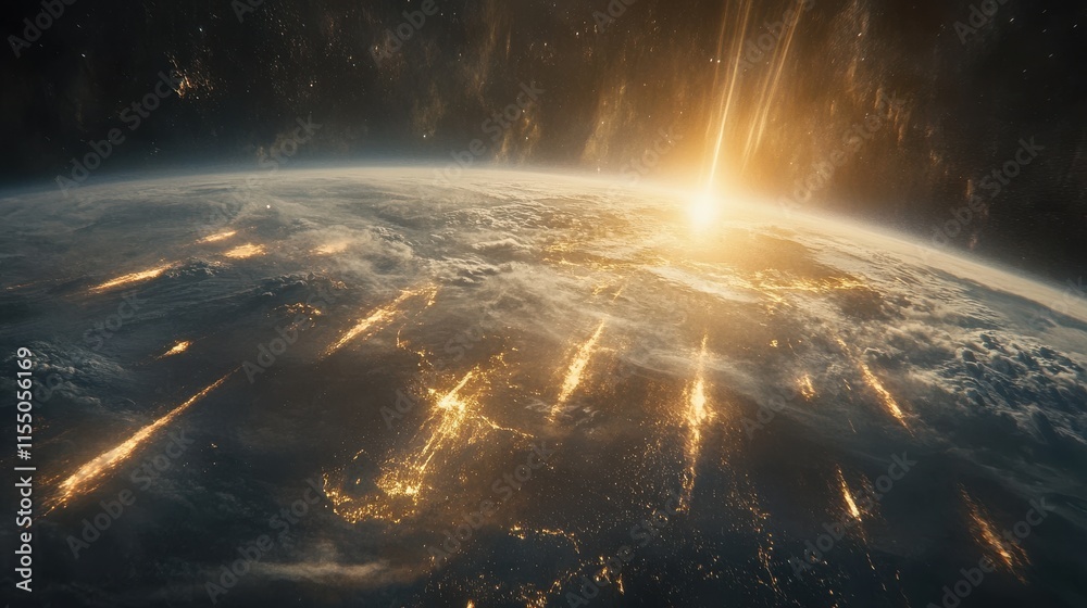 Canvas Prints celestial phenomenon over earth with fiery eruptions at dawn