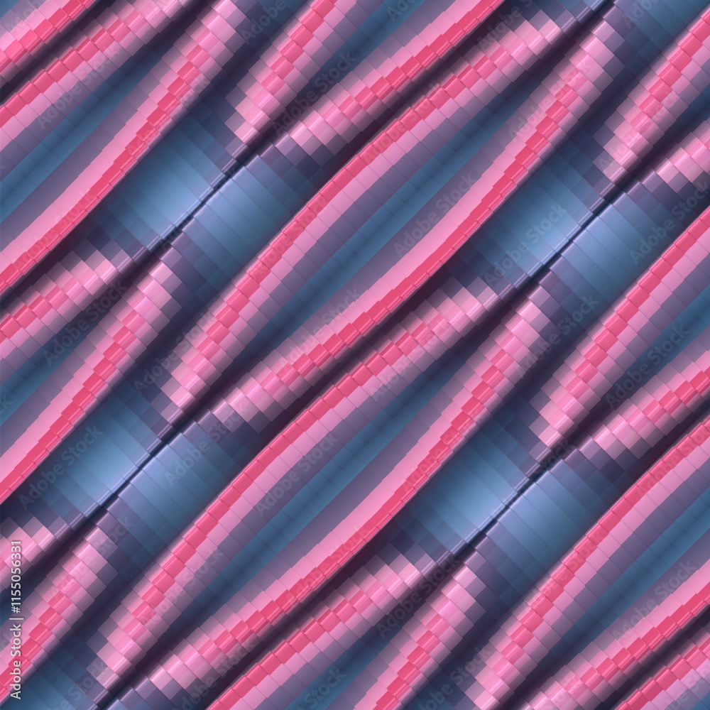 Poster Abstract colorful wavy background with diagonal pink and blue stripes. Optical illusion. Vivid color palette. 3d rendering digital illustration