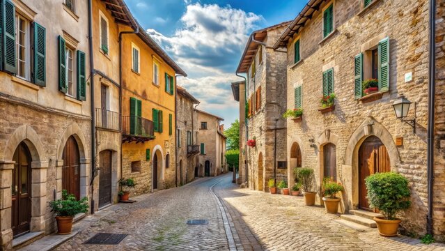 Picturesque view of buildings and cobblestone streets in the Conce district of Foligno, Italy, Foligno, Italy