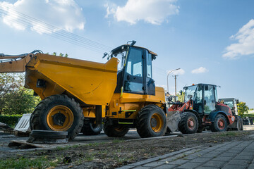 excavator, roadworks, construction, road repair, heavy machinery