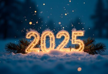 Happy New Year 2025 golden numbers on celebration background Complete with luxurious lighting Happy new year concept, Christmas, celebration season.
