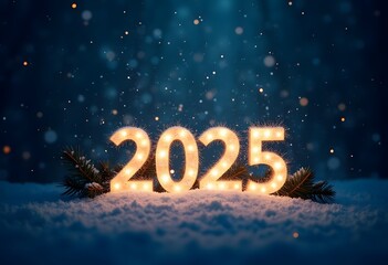 Happy New Year 2025 golden numbers on celebration background Complete with luxurious lighting Happy new year concept, Christmas, celebration season.
