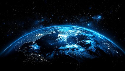 Obraz premium Earth at night, city lights, space, cosmos.