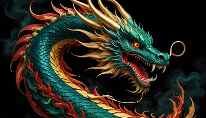 Fototapeta premium Majestic Teal Dragon: A 3D Digital Art Masterpiece. Generative AI