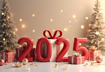 Happy New Year 2025 golden numbers on celebration background Complete with luxurious lighting Happy new year concept, Christmas, celebration season.
