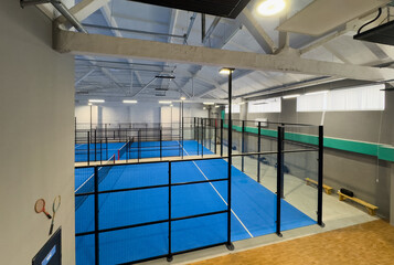  Paddle tennis blue court without people 