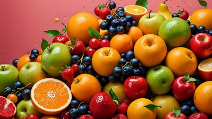 A colorful fruit composition with a dynamic splash of juice. 