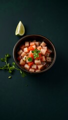 Ceviche, a Peruvian dish, features raw fish marinated in citrus juice with onions, cilantro, and chili peppers