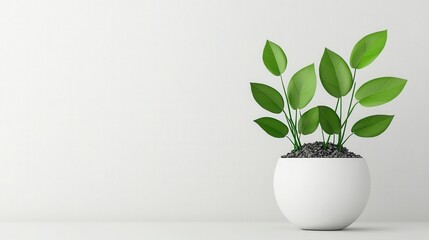 Potted Green Plants on Plain White Background for Minimal Home or Office Decor