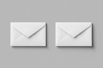 Two blank white envelopes on gray background.