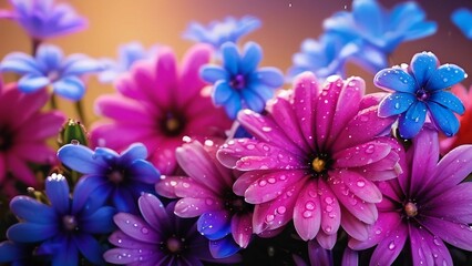 a group of pink flowers in a pot next to some oranges and yellows