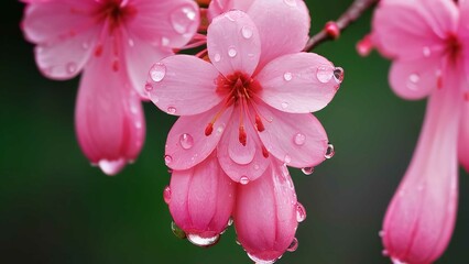 Fototapeta premium flowers covered in water droplets sitting next to each other in the grass outside on a sunny day