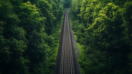Train Tracks Through Lush Forest