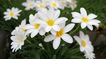 the flowers are blooming next to each other and one is white and yellow in color
