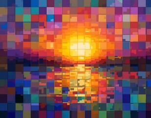 Abstract Mosaic Sunset Over Water Scene