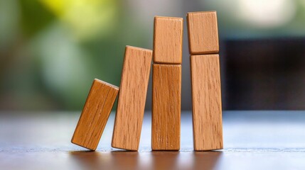 Wooden Building Blocks Stacked in Balanced Tower Structure