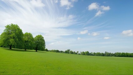 Obraz premium trees are standing in the grass in a field behind them is a field with lots of tall trees