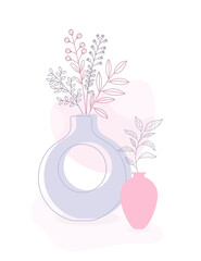 leaves in a vase. Foliage line art drawing with abstract shape. Abstract Plant Art design for print, cover, wallpaper, Minimal and natural wall art