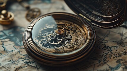 Antique Pocket Compass on Vintage Map: A Journey Through Time