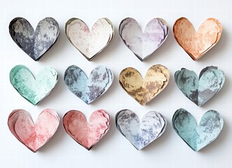 Obraz premium watercolor pastel color heart shape paper cutouts on white background. happy valentines day consept