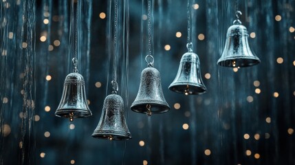 Silver Bells Hanging with Soft Light in a Serene Atmosphere