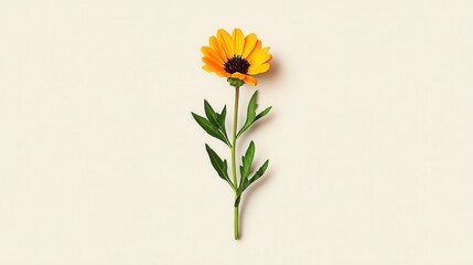 Fototapeta premium Bright yellow sunflower bloom on green natural background with copy space