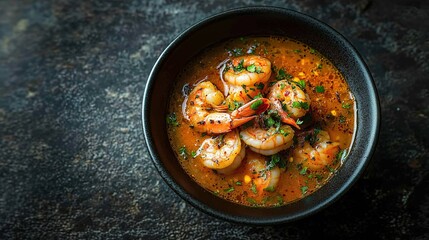 Tom Yum Kung Thai hot spicy soup shrimp with lemon grass,lemon,galangal and chilli on wooden background Thailand Food