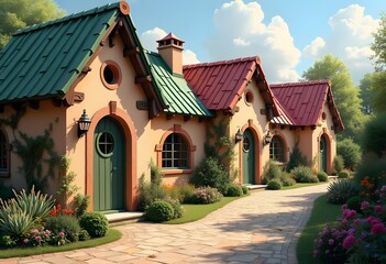 Fototapeta premium Illustration of houses in the village 