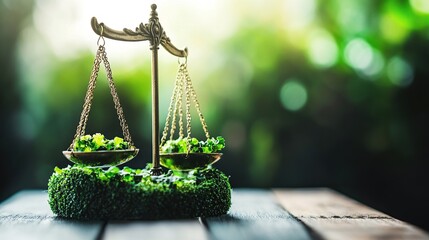 Eco-Balance: Nature's Equilibrium on a Rustic Wooden Table