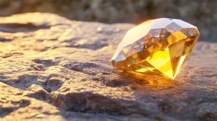 Shimmering Golden Diamond on Rocky Surface in Beautiful Light
