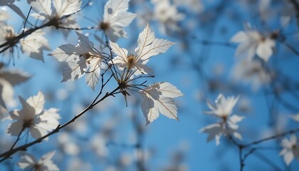 Delicate white blossoms on branches against a blue sky