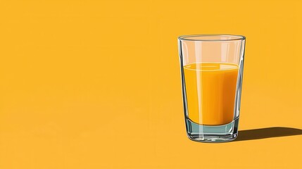Refreshing Orange Juice in Glass on Bright Yellow Background