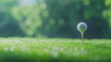 Golf clubs and balls on lush green grass in morning,playing golf,sport outdoor,golfing club for winning stroke or score,game joyful and happy concept.