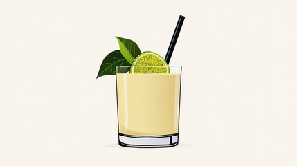Exquisite Lemon Lime Cocktail in Elegant Glass with Refreshing Tropical Garnish