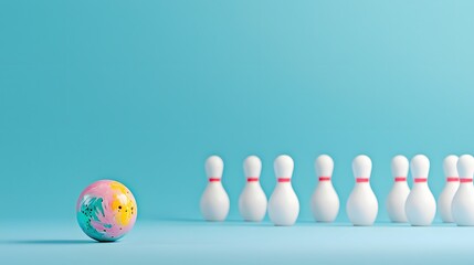 Colorful Bowling Ball Approaching White Pins