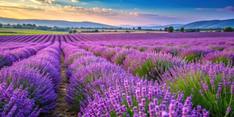 Obraz premium Vibrant blooming lavender field with gorgeous purple flowers in a regional organic cultivation setting, lavender, field