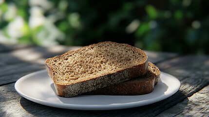 A loaf of cake on a white plate on a wooden table