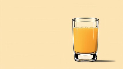 Fresh Orange Juice in Transparent Glass on Minimal Yellow Background