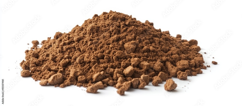 Wall mural Heap of dark brown cocoa powder isolated on white background.