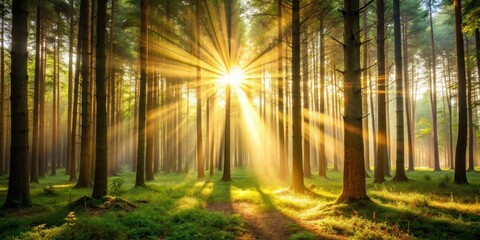 Obraz premium Soft glowing light shining through trees in a forest, forest, trees, light, glow, nature, tranquil, peaceful, serene