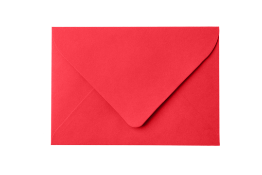 Red greeting envelope isolated on white background